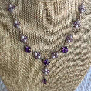 Sterling amythyst and Pearl Necklace